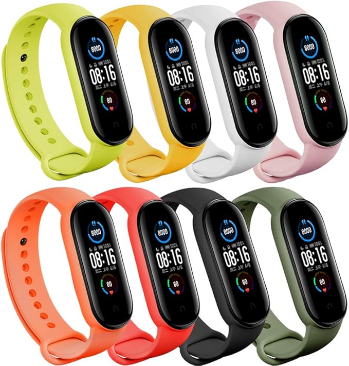 (8 PACK) Mi 5 & 6 Strap Replacement Bracelets with three FREE Screen Protectors , Skin-Friendly Soft & Flexible Silicone Mi 5 & 6 Strap Wristbands for Male and Female