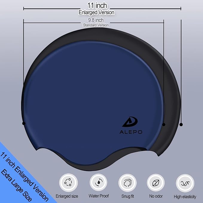 Alepo Extra Large Swim Cap for Women Men, Durable Silicone Swimming Hat with Ear Protection, Unisex Adults Bath Swimming Caps for Long Thick Curly Hair & Dreadlocks Braids Weaves Afro Hair