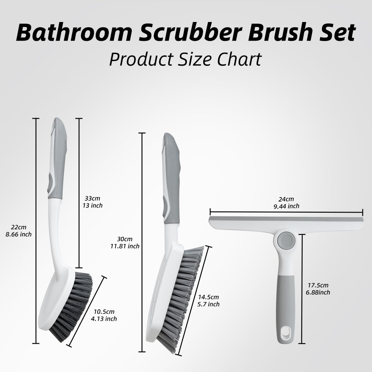 3 Pack Heavy-Duty Scrub Brush Set, Grout Brush, Shower Squeegee, Shower Cleaning Brush with Non-Slip Grip and Stiff Bristles Scrub Brushes for Cleaning Bathroom, Kitchen, Tile, Grout, Tub, Floor, Sink