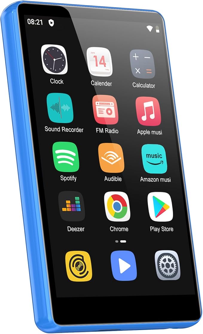 80GB MP3 Player with Bluetooth and WiFi,4-inch Touch Screen MP3 Player with Bluetooth, Spotify, Amazon Music, Audible, Spotify Kids, Pandora, M503Pro Andriod MP4 & MP3 Music Player up to 1TB Blue