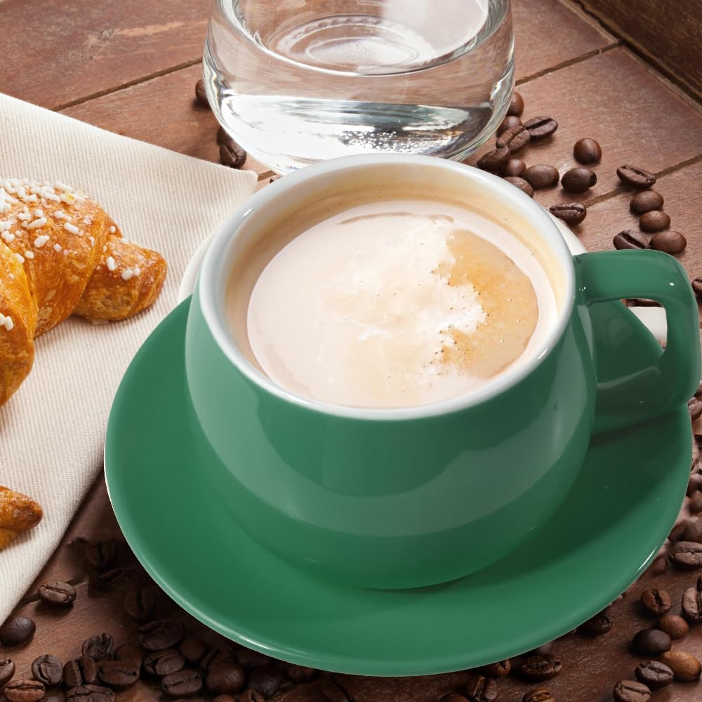Porcelain Coffee Cup with Saucer 270ml/9oz, Minimalist Design, Perfect for Latte, Cappuccino, and Tea, Cyan