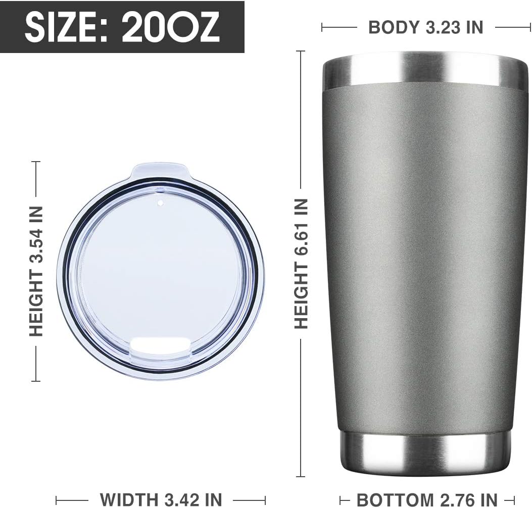 20oz Tumbler Bulk Stainless Steel Vacuum Insulated Tumblers with Lid Double Wall Travel Mug, Durable Powder Coated Coffee Cup, Suitable for Ice Drinks and Hot Beverage (Gray 6pack)