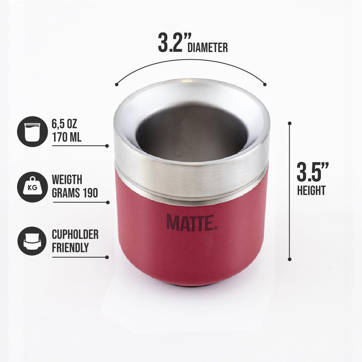 Matte 6.5 oz Yerba Mate Gourd and Bombilla Set - Includes DS Pro Box - BPA Free Yerba Mate Set Kit with Mate Straw, Elegant Design, Non-Slip Base (Scarlet)