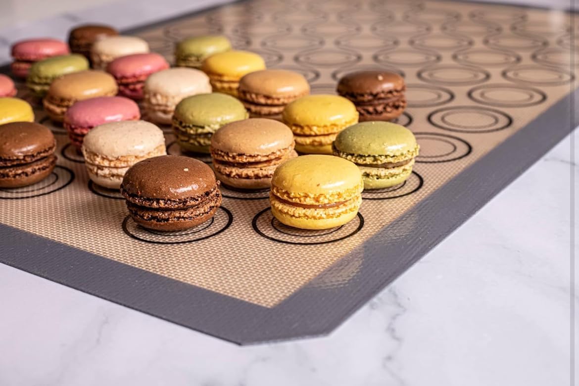 Macaron Silicone Baking Mats - Set of 10 - Full Size - 16.5 x 24, Non-Stick Macaron Mat for Perfect Baking - Dishwasher & Oven Safe, Ideal for Macarons, Cookies, Bread, Red Border