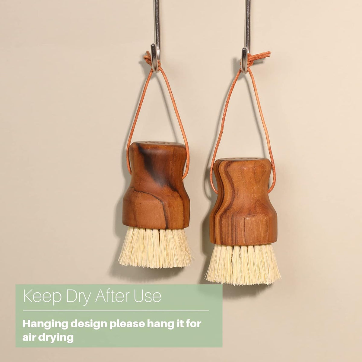 Teak Dish Scrub Brush 2PCS by HTB, Good Grip Small Wooden Dish Brush with Teak Handle & Sisal Bristles for Kitchen, Wood Cleaning Scrubbers Set for Washing Pan/Pot/Vegetable/Fruit