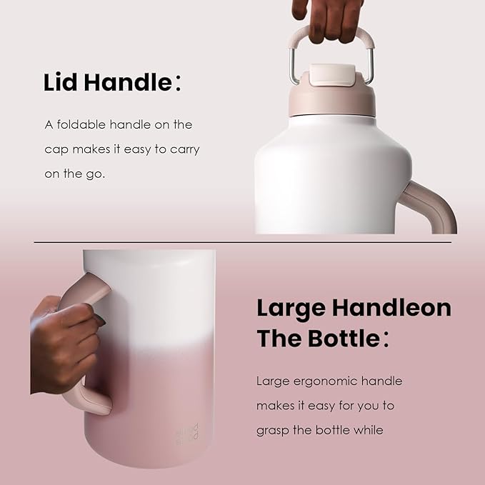 BOTTLE BOTTLE Insulated Water Bottle 64 oz with Straw and Dual-use Lid Stainless Steel Water Bottle with Handle Vacuum Stainless Steel Jug for Workout and Sports pink gradient