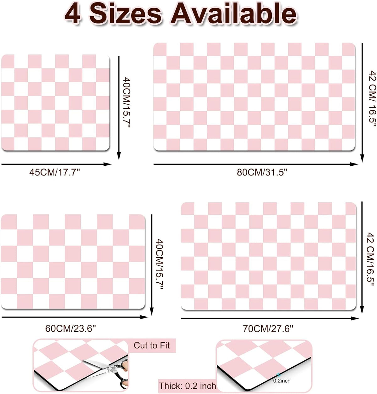 Dish Drying Mat for Kitchen, 15.7’’ X 17.7’’ Coffee Bar Mats for Countertop Fit Under Coffee Maker, Checkered Drying Mat, Hide Stain Rubber Backed Espresso Machine Absorbent Drying Pad, Pink & White