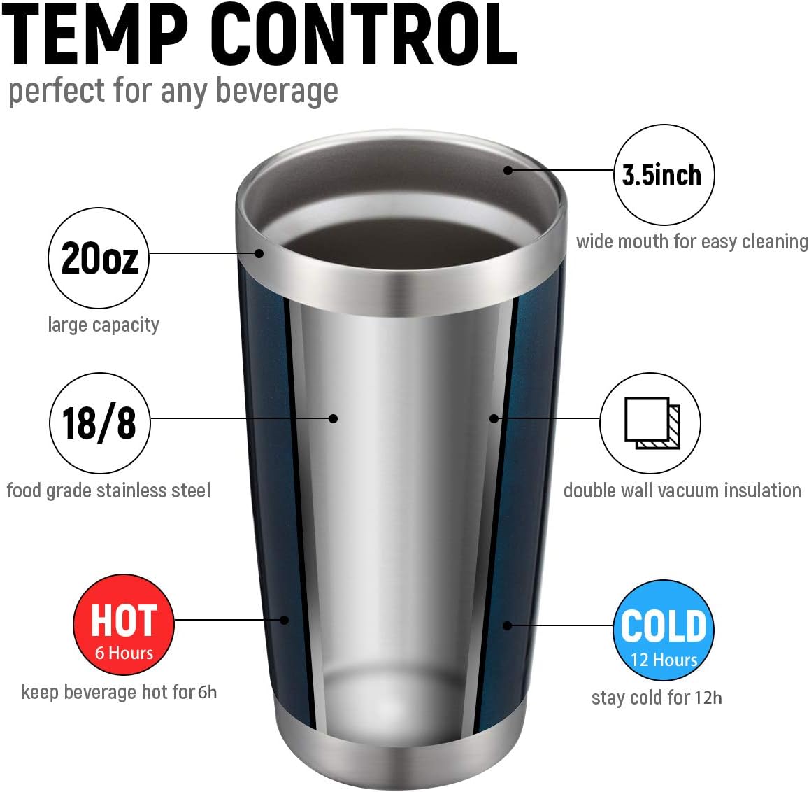 COMOOO 20oz Double Wall Vacuum Insulated Travel Mug, Stainless Steel Tumbler with Lid and Straw Durable Powder Coated Insulated Coffee Cup for Cold & Hot Drinks (Peacock blue, 4)