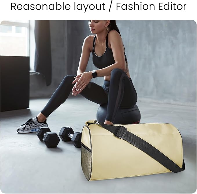 C&F BOGMOST Small Gym Bag for Women & Men,Small Lightweight Duffel Bag Carry On Bags Mini Duffel Travel Bag Waterproof Sports Bags for Workout/Sport/Travel, Beige