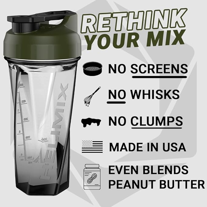 HELIMIX 2.0 Vortex Blender Shaker Bottle Holds upto 28oz | No Blending Ball or Whisk | USA Made | Portable Pre Workout Whey Protein Drink Shaker Cup | Mixes Cocktails Smoothies Shakes | Top Rack Safe