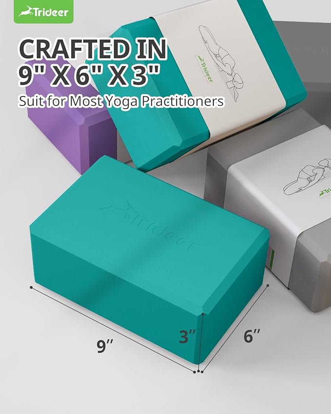 Trideer 9"x6"x3" Yoga Blocks, High Density EVA Foam Blocks 2 Pack, Supportive, Lightweight & Odor Resistant, Yoga Essentials and Accessories for Yogi & Yogini