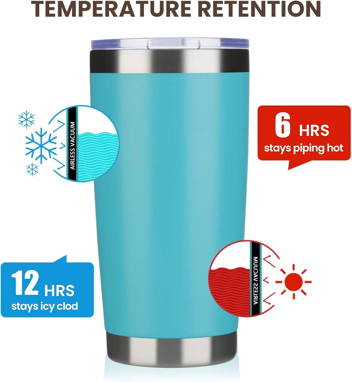 MEWAY 20oz Tumbler 8 Pack Double Wall Vacuum Insulated Travel Mug Bulk, Stainless Steel Tumblers with Lid and Straw, Durable Powder Coated Coffee Cups for Cold & Hot Drinks (Light Blue, 8)