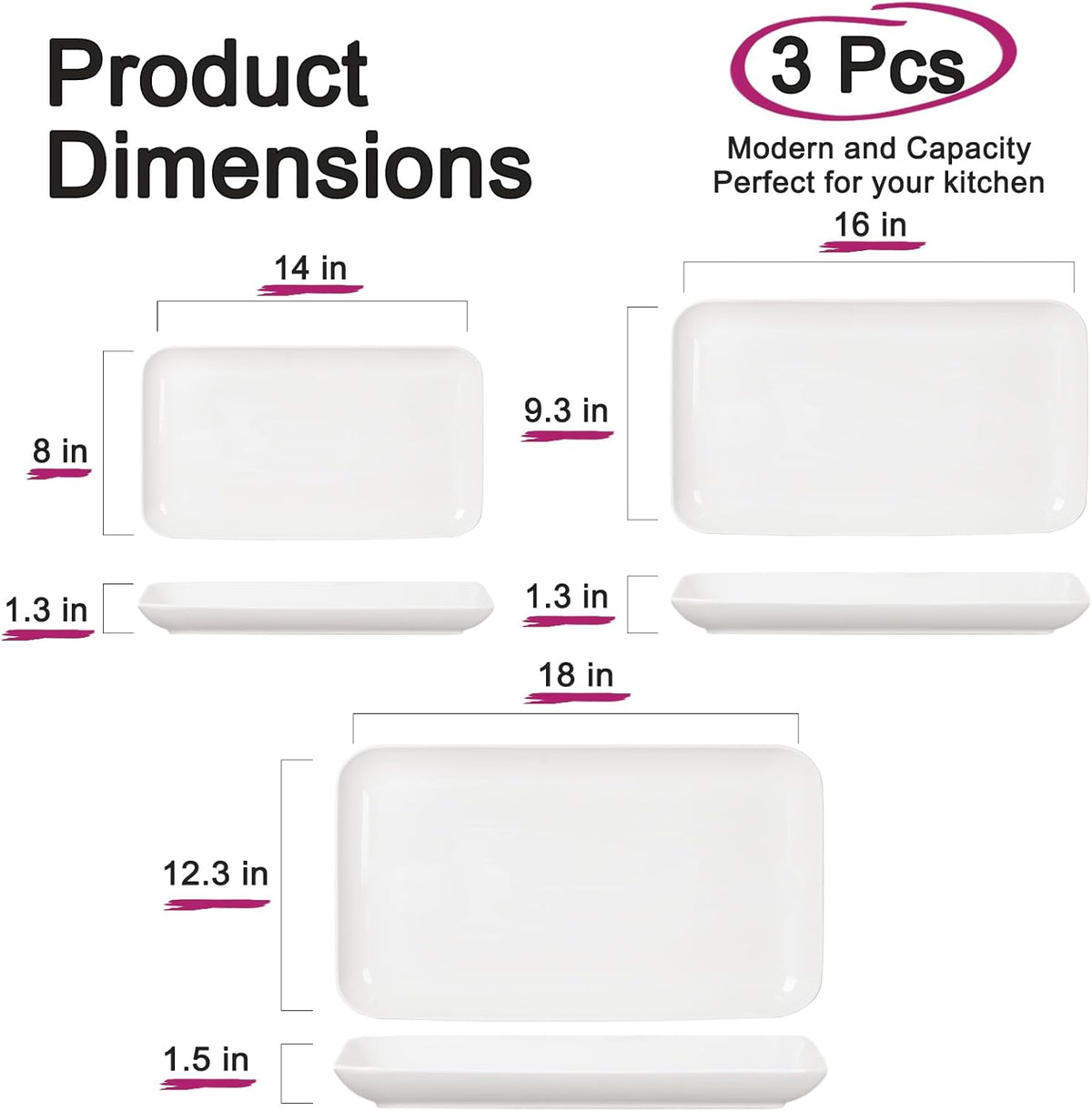 DELLING Serving Platter, 18/16/14inch Large Serving Tray, Serving Platters for Snacks, Fruit, Turkey, Dessert, Serving Trays for Entertaining at Parties and Weddings, Microwave Dishwasher Oven Safe