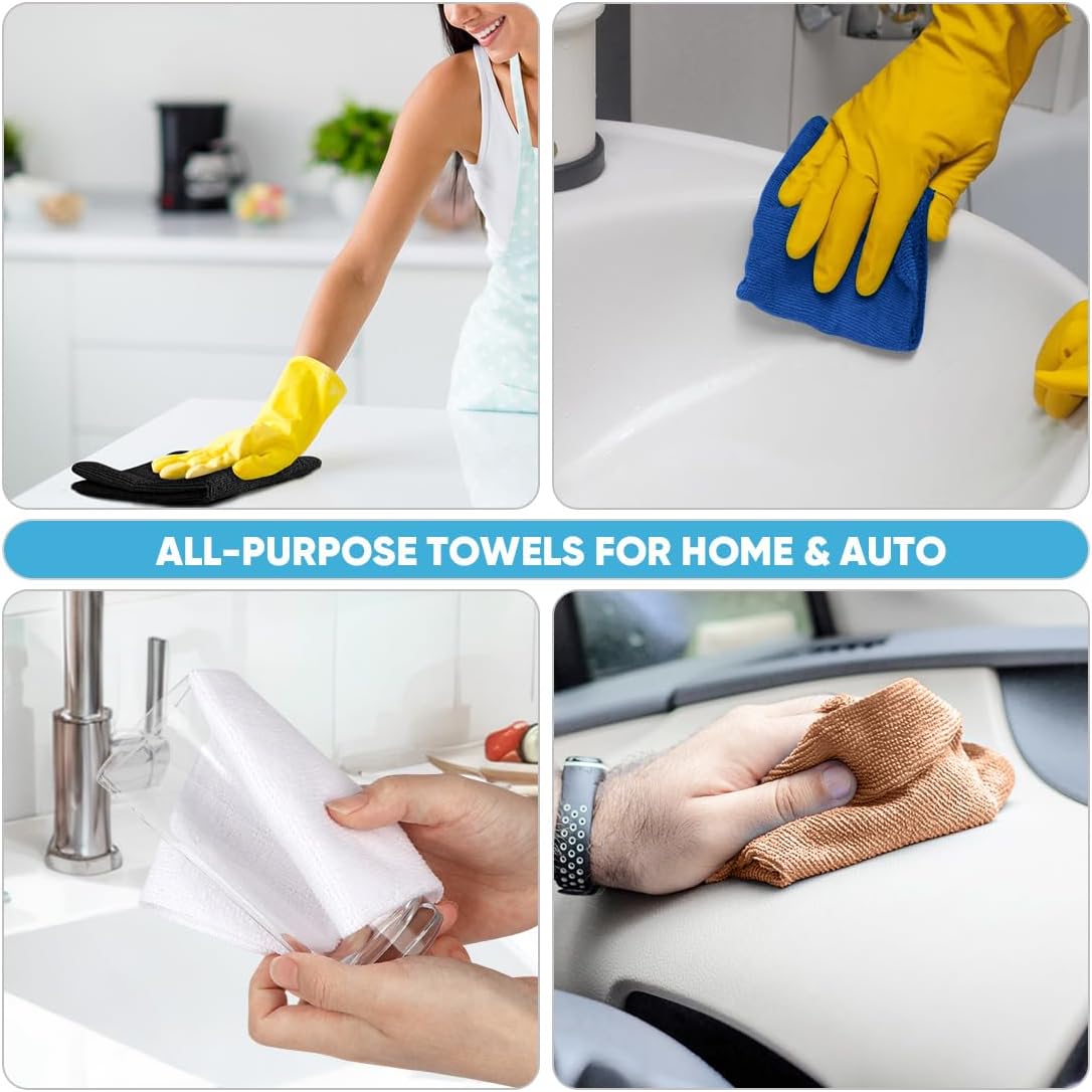 AIDEA Microfiber Cleaning Cloth 165 Sheets 3 Roll, Black Microfiber Towels for Cars, Shop Rags Washable, Cleaning Rags Reusable Paper Towels for Automotive, Mechanic, Workshops, House, 11×9"
