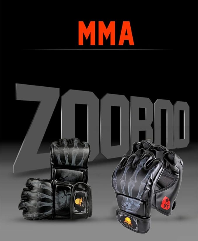 ZooBoo MMA Gloves, Half-Finger Boxing Fight Gloves MMA Mitts with Adjustable Wrist Band for Sanda Sparring Punching Bag Training (One Size Fits Most)