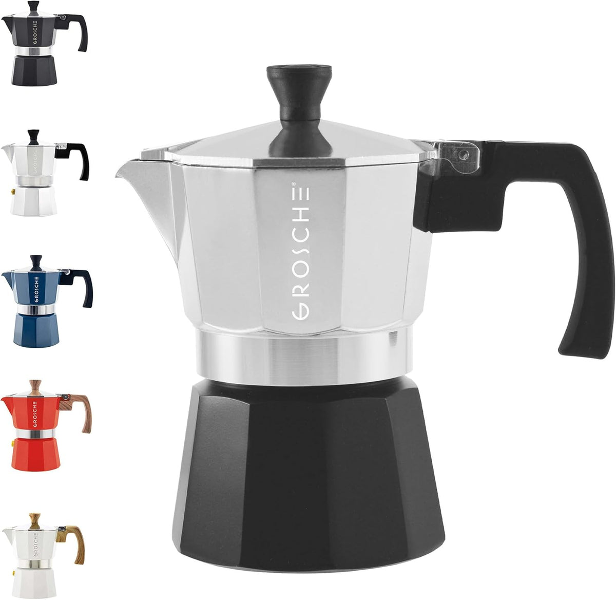 GROSCHE Milano Moka Pot Stovetop Espresso Maker - Italian Espresso Greca Coffee Brewer Percolator | 3 Cup, Tuxedo