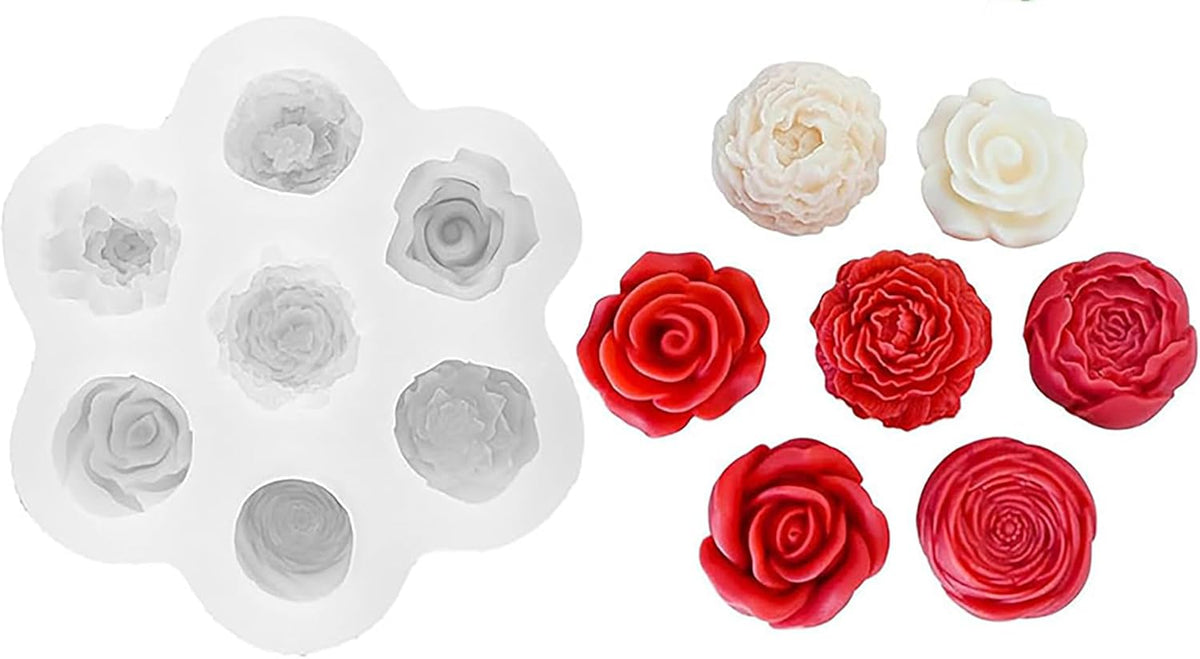 7 Cavities Peony Flower Tulip Rose Candle Mold - Silicone Resin Casting Molds for Candle & Resin & Soap Craft Supplies