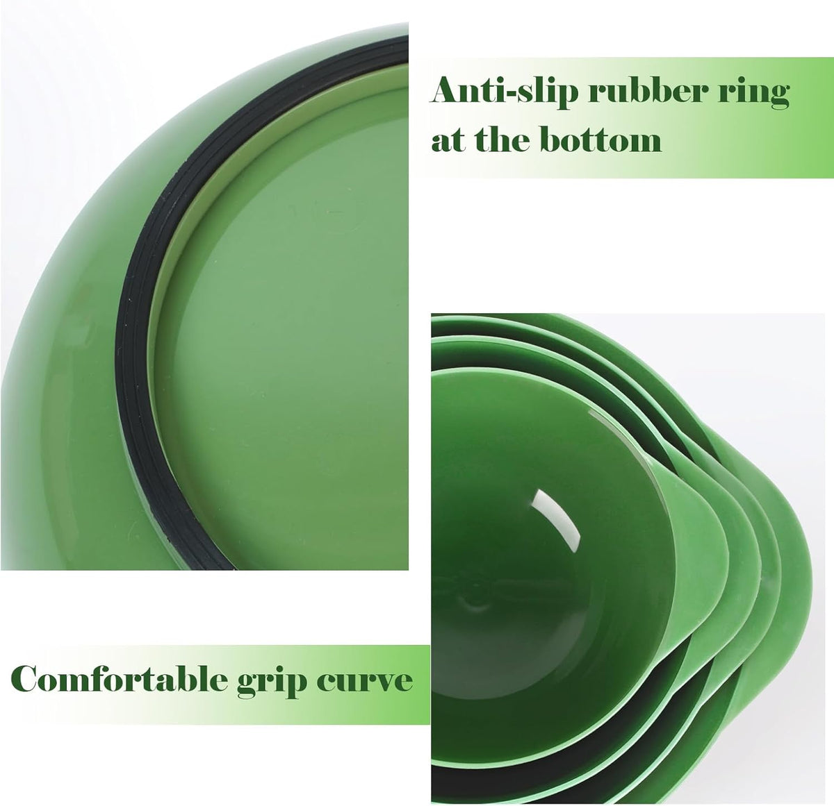 BoxedHome 4 Quart Large Plastic Mixing Bowls, Microwave Safe Mixing Bowl Set with Pour Spout, Nesting Bowls for Space Saving Storage(Grass Green)