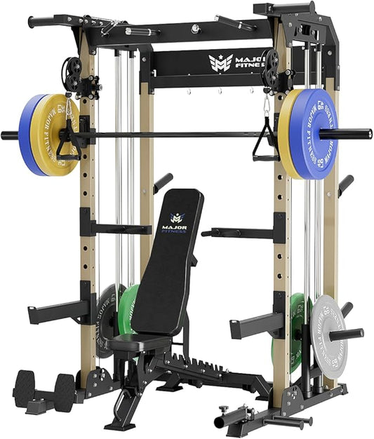 MAJOR FITNESS F22 Power Rack, 1600lbs All-in-One Squat Rack with Cable Crossover, Dual Pulley System, Heavy-Duty Steel Frame, Attachments & Storage for Home Gym Strength Training