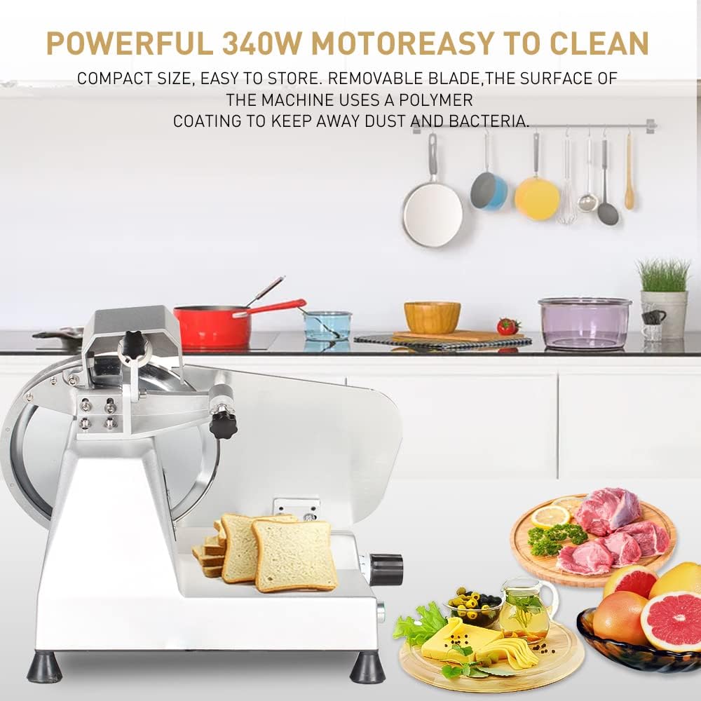 Meat Slicer 340WHome Use and for Commercial 10-inch Electric Food Slicer with Chromium-plated Steel Blade and Built-in Sharpening Stone Easy to Clean Adjustable Thickness Cuts Meat Bread and Cheese