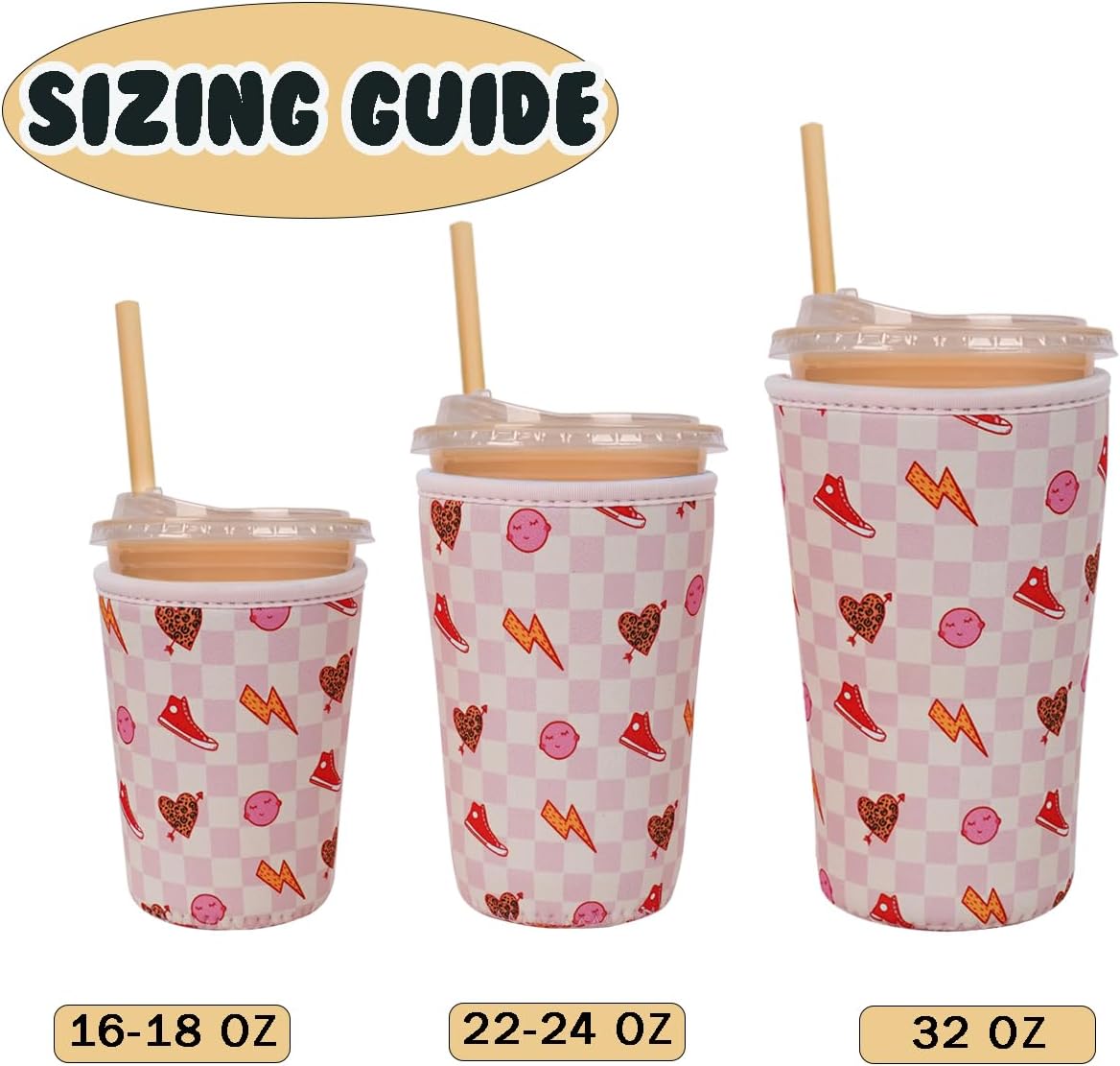 Reusable Insulated Neoprene Iced Coffee Cup Sleeve, Durable Drink Sleeve for Cold Beverages, Beverage Holder for Iced Coffee, Preppy Pink
