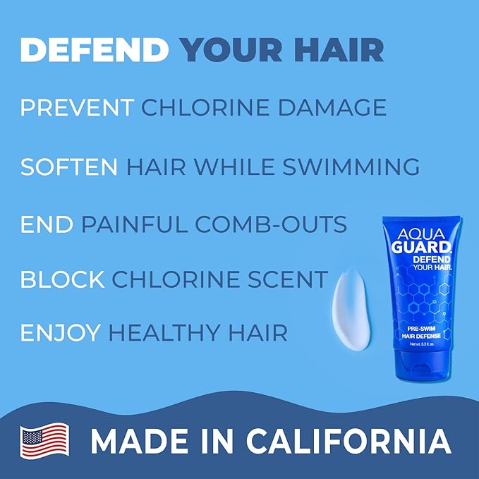 AQUA GUARD Pre-Swim Hair Defense | No More Swim Hair | Prevents Chlorine Damage + Softens Hair While Swimming | Made in California | Color Safe, Leaves Hair Smelling Great | 5.3 oz