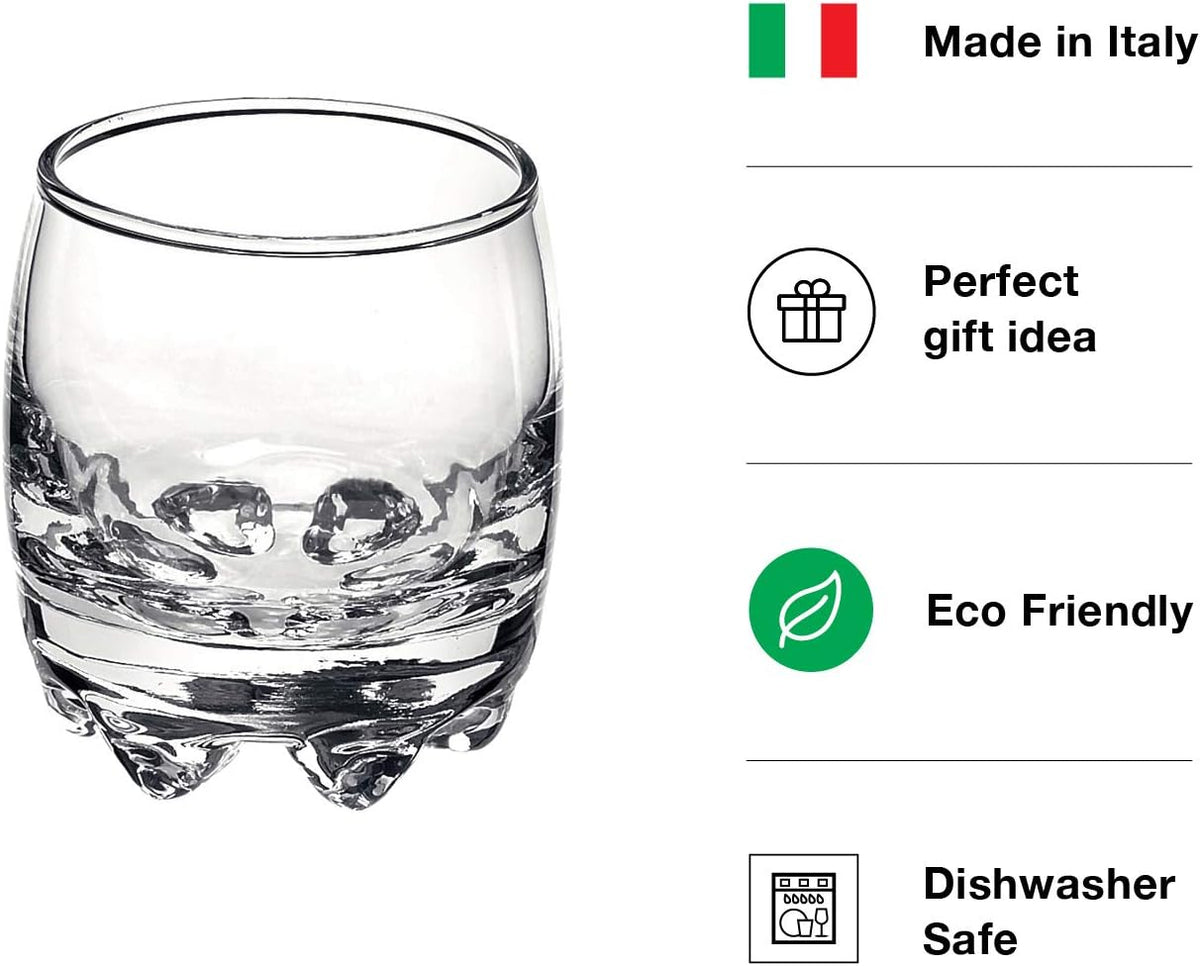Bormioli Rocco Galassia Shot Glasses – Gift Set Of 6 Drinking Shot Cups With Elegant Curved Shape, Heavy Sham & Interlocking Feet – Short Shooter Tumblers For Liquors & Spirits (2.25oz)
