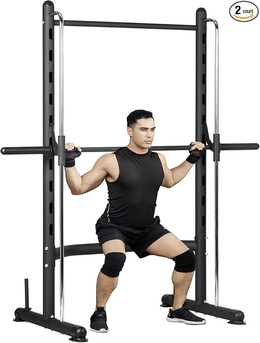 Soozier Squat Rack with Pull-Up Bar, Adjustable Power Rack with Barbell Bar, Multi-Functional Bench Press Rack for Home Gym Strength Training