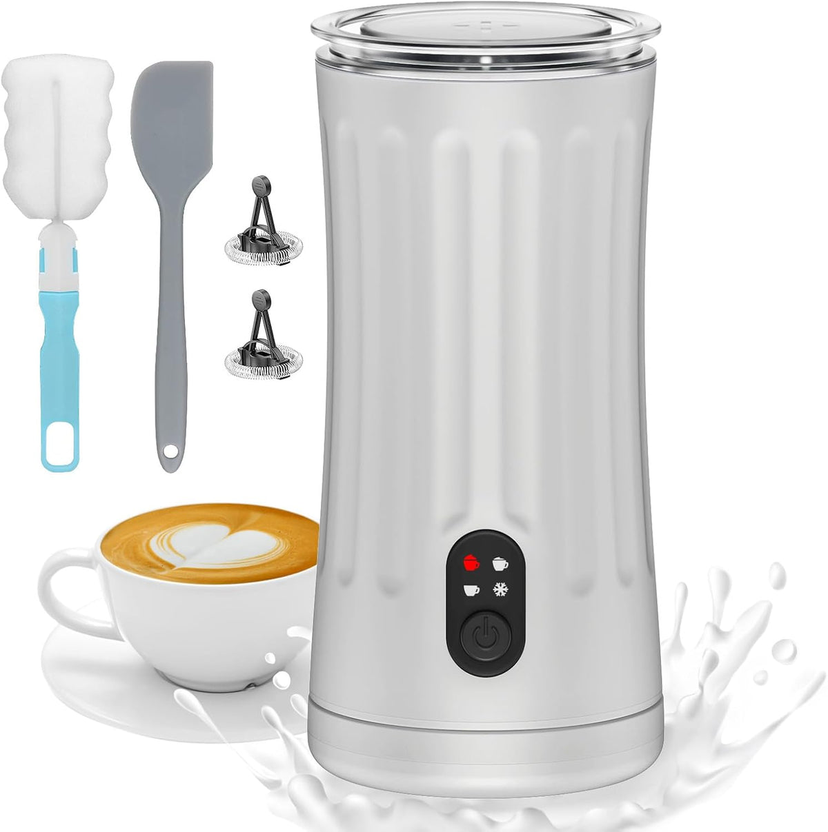 Electric Milk Frother, 4-in-1 Milk Steamer and Frother, 8.1oz/240ml Automatic Warm and Cold Foam Maker, Auto Shut-Off Frother for Coffee, Latte, Cappuccino, Macchiato(White)