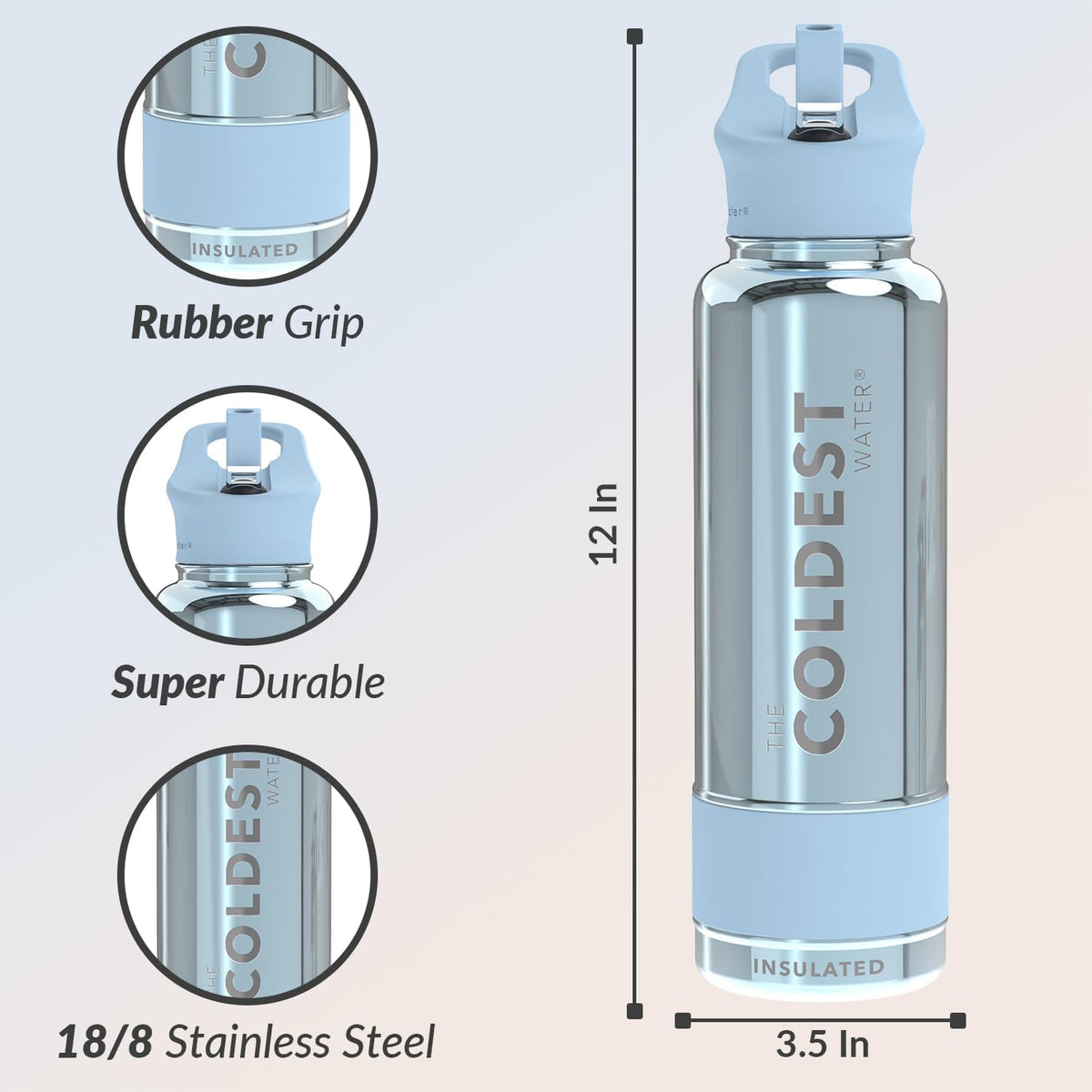 Coldest Insulated Water Bottle with Straw Lid - Stainless Steel Metal Insulated Bottle for Men & Women (Blue Reflections, 40 oz)