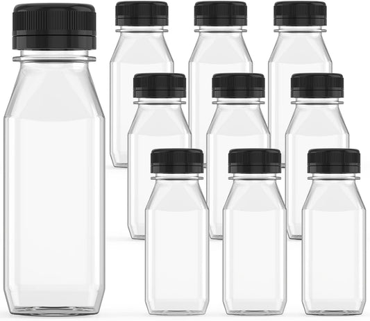 3 Pcs 12 oz Plastic Juice Bottle Reusable Transparent Bulk Beverage Containers with Black Lids for Juice, Drinking Milkshake Tea, Milk, Juicing Smoothie Water and Other Beverages, Fridge Storage
