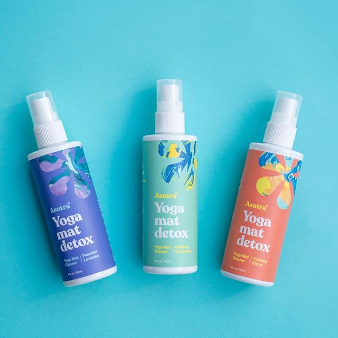 ASUTRA Yoga Mat Cleaner Spray (Peaceful Lavender), 4 fl oz - No Slippery Residue, Organic Essential Oils, Deep-Cleansing for Fitness Gear & Gym Equipment, Microfiber Towel Included