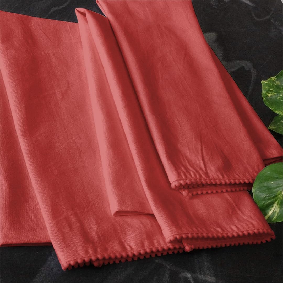 TARAN LIVING Kitchen Towels Cotton Solid Kitchen Dish Cloths Hand Towel Reusuable Dish Towel for Cleaning & Drying Tea Towels Set with Hanging Loop - 18"x28" Coral - Pack of 6