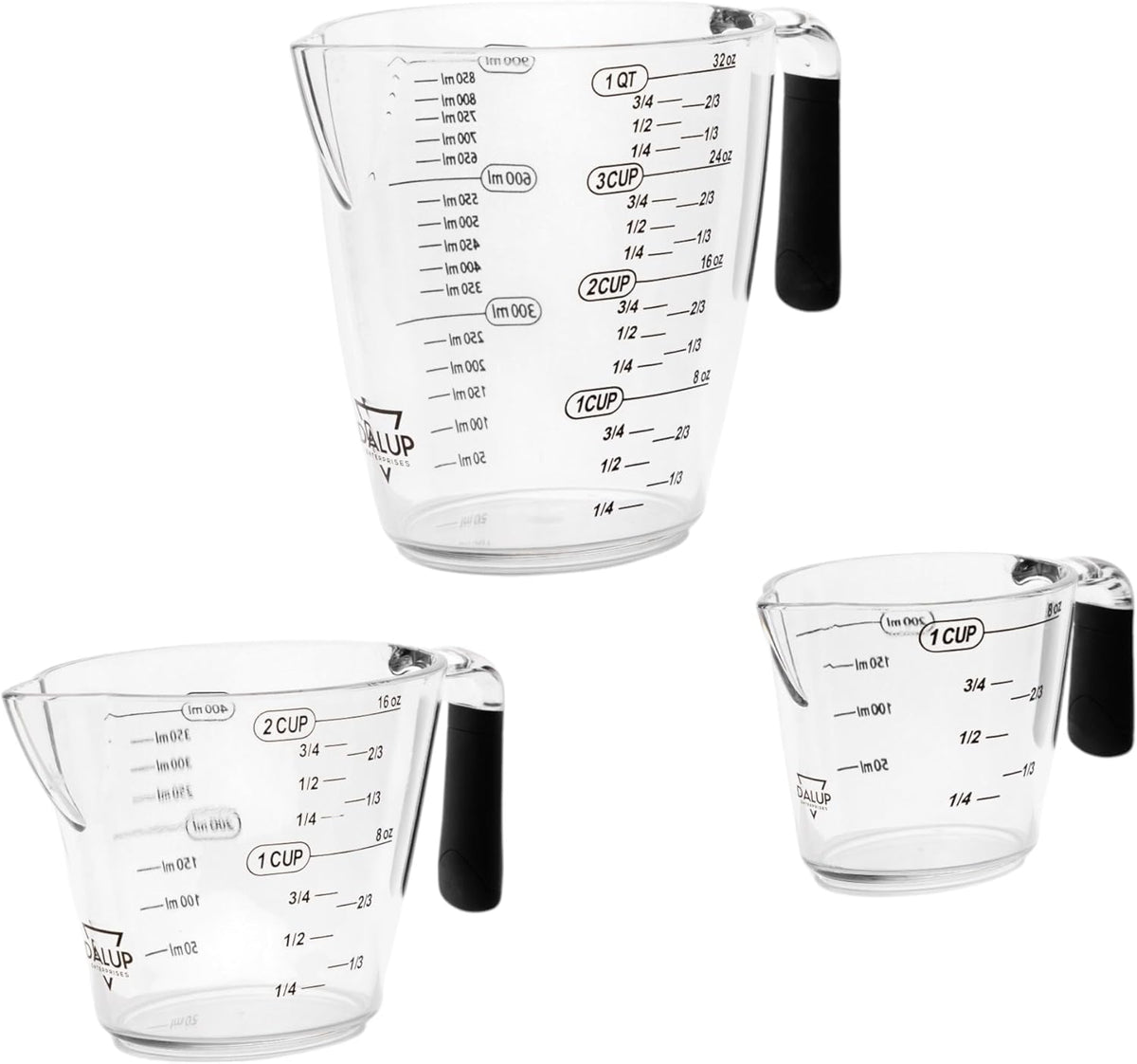Measuring Cup Set - Clear Plastic Measuring Cups for Liquids Batter Flour Powder - Measuring Cups with Handle & Spout (8/16/32) oz