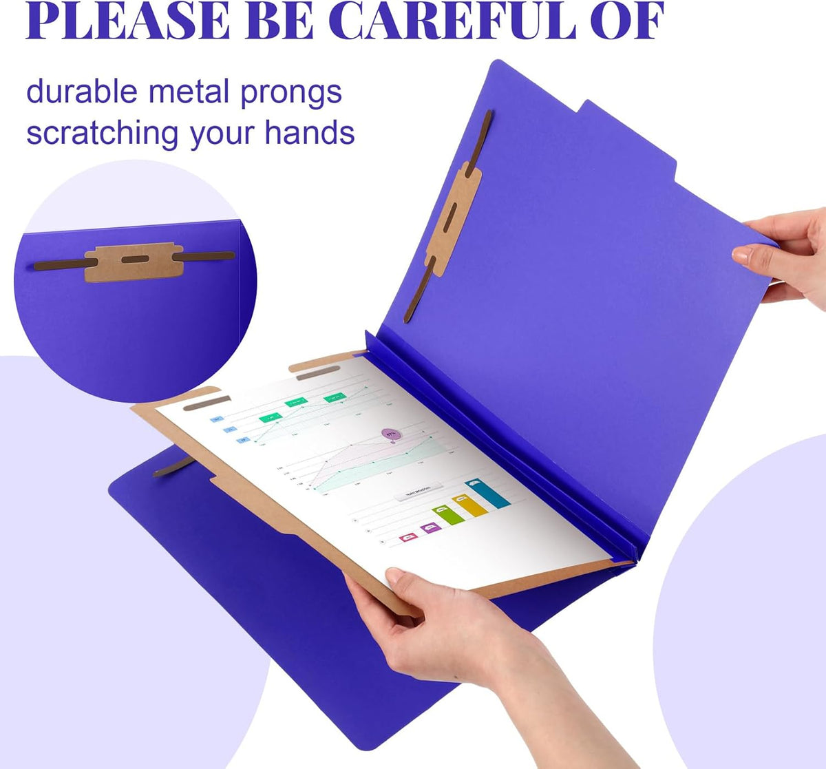 12 Pcs Classification Folders Letter Size, Back to School Supply for Teacher, Student, 1 Divider Pressboard File Folder Bulk with 2 Fasteners, 3.5 Inch Expanding File Organizer (Purple)