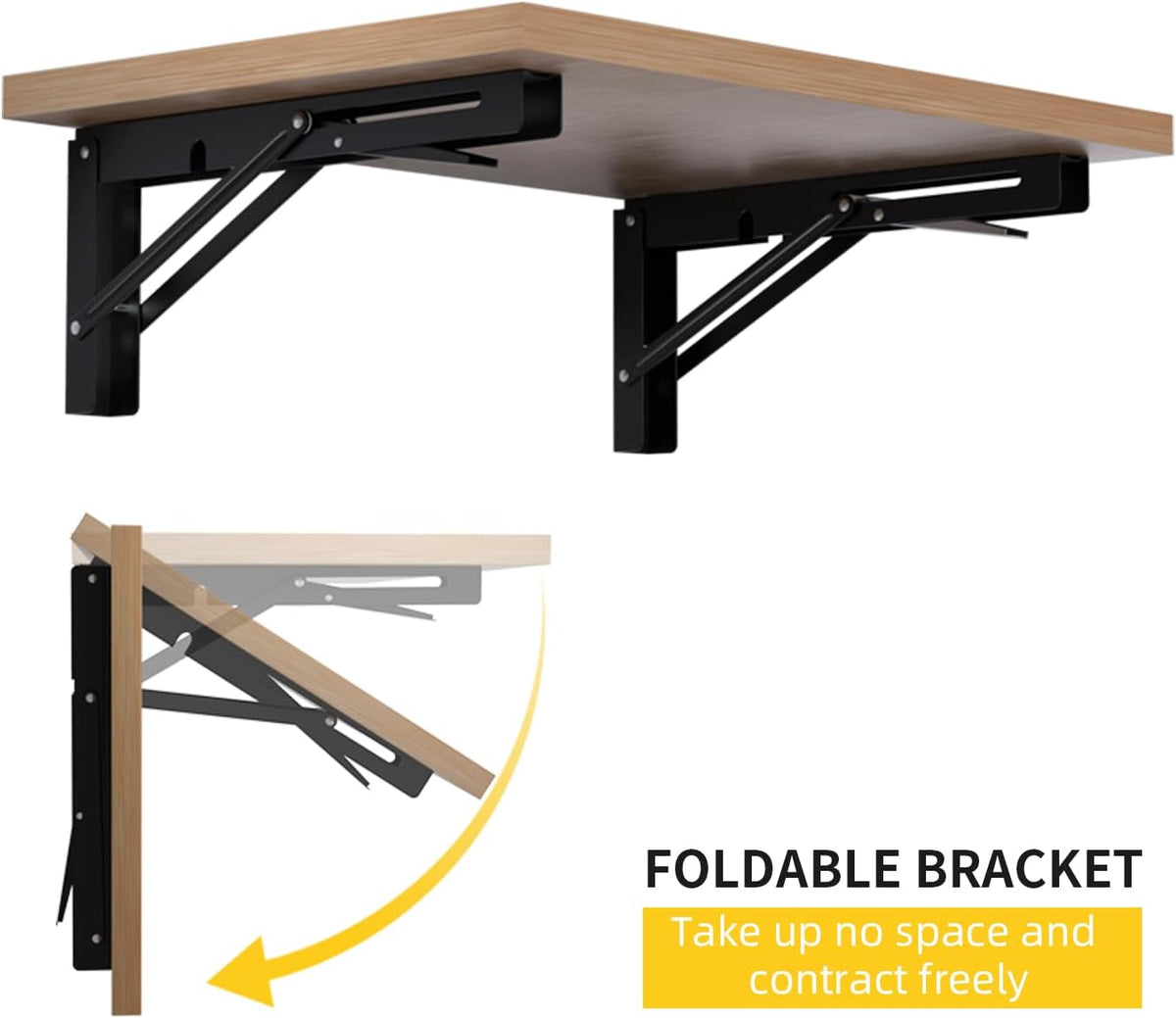 Folding Shelf Brackets Heavy Duty Stainless Steel – Wall Mounted Collapsible Table Bracket for DIY Workbench, RV Countertop, Kitchen Folding Desk 2 Pack