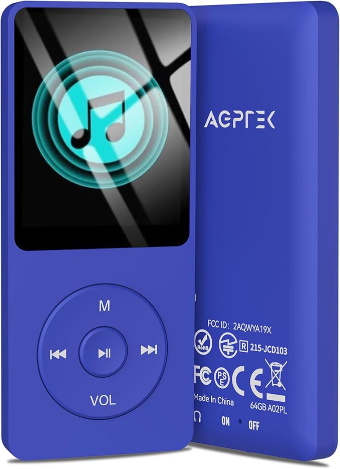AGPTEK A02PL 64GB MP3 Player, 70 Hours Playback Lossless Sound Music Player, Supports up to 128GB(Deep Blue)