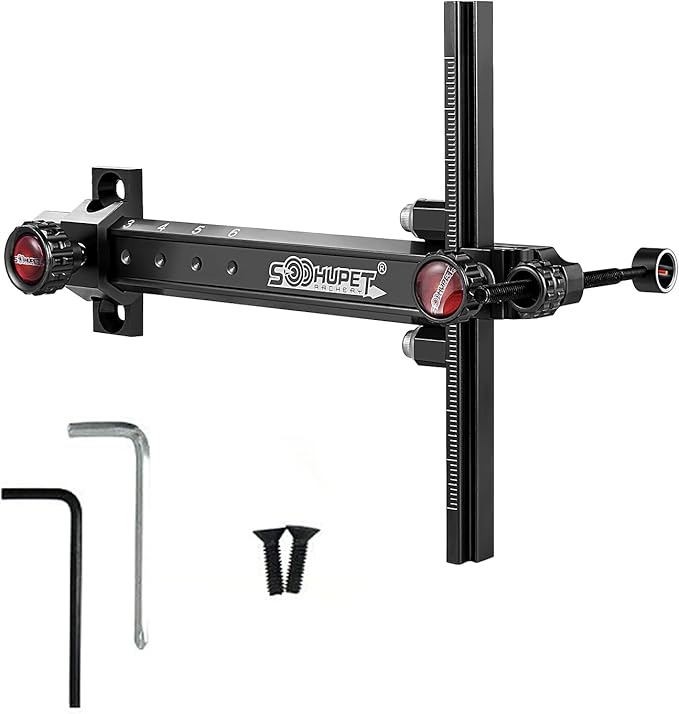 Archery Recurve Bow Sight, SOOHUPET Accessories T Shape Archery Shooting Target Sight Adjustable Bowsight with Optical Fiber Pin Sight for Target Practice