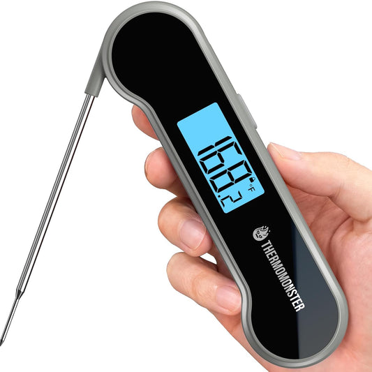 0.5 Sec Instant Read Meat Thermometer Digital with ±0.5℉ Precision, 100% Waterproof Auto Flip Bright LCD Screen, Motion Sensing Food Thermometer for Cooking Kitchen Oven Grill Candy BBQ, Grey