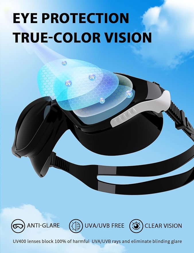 180°Panoramic Swim Goggles Adult, Ultra-Comfort Liquid Silicone Anti-Fog/UV Pool & Outdoor Women Men Youth