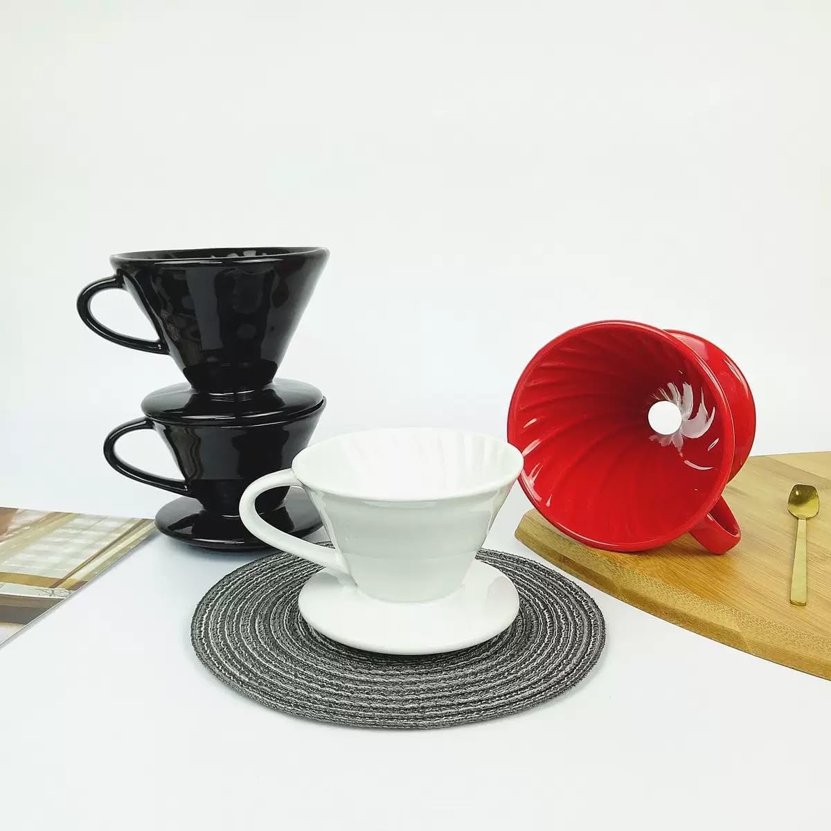 Pour Over Coffee Maker, Single Cup Coffee Dripper, Manual Porcelain Slow Brewing Accessories for Travel, Camping, Office, Home, Cafe, Coffee Gifts (Red, Large,2-4Cups)