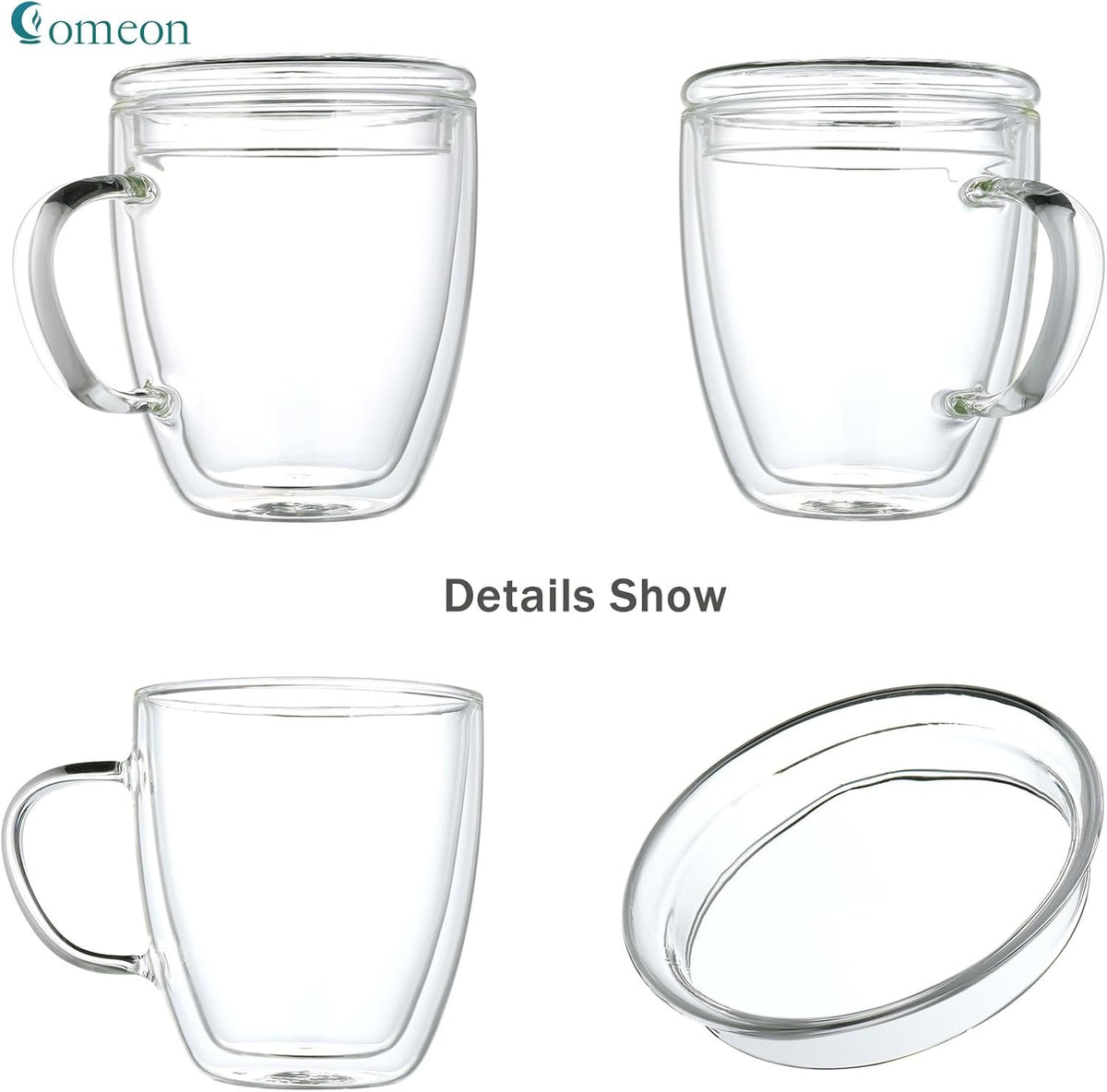 Insulated Espresso Cups - 16 oz Double Wall Glass Mugs With Handle and Lid - Cold & Heat Resistant - Perfect for Coffee, Tea, Milk, Wine