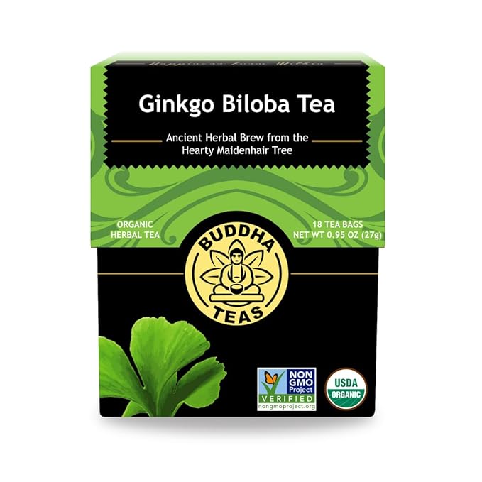 Buddha Teas - Ginkgo Biloba - Organic Herbal Tea - For Cognitive Balance & Overall Health - With Vitamin C - Energizing Blend - Caffeine Free - 100% Kosher & Non-GMO - 18 Tea Bags (Pack of 1)