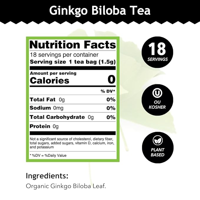 Buddha Teas - Ginkgo Biloba - Organic Herbal Tea - For Cognitive Balance & Overall Health - With Vitamin C - Energizing Blend - Caffeine Free - 100% Kosher & Non-GMO - 18 Tea Bags (Pack of 1)