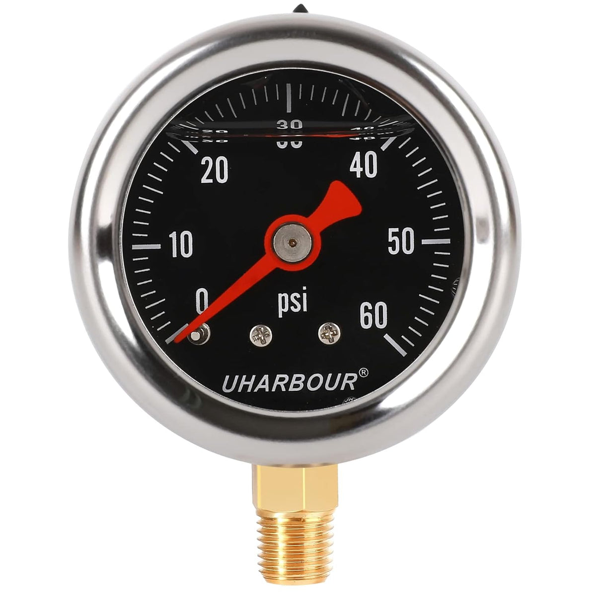 Glycerin Filled Pressure Gauge with 304 Stainless Steel Case, 1-1/2" Black Dial, 0-60Psi, High Accuracy, 1/8" NPT Center Bottom Mount……
