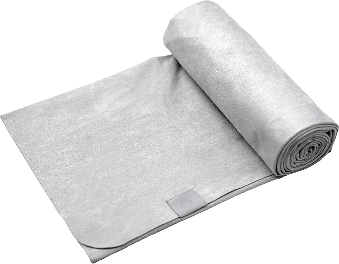 Eunzel Hot Yoga Towel, Super Absorbent Yoga Mat Towel Soft Suede Microfiber Non-Slip Towel for Bikram Pilates and Yoga Mats 72" x 26.5", Light Grey
