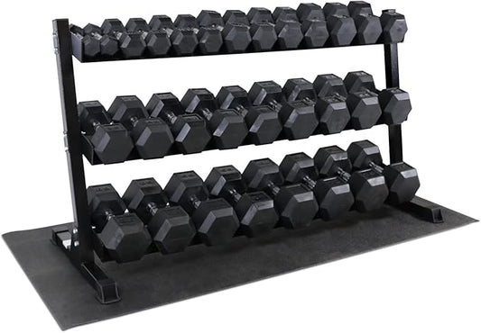 WF Athletic Supply Rubber Coated Hex Dumbbell Set, Multiple Choices Available - Dumbbells with Rack Stand and Mat, or Dumbbells Only (200/550/1200/2100/3000 LB)