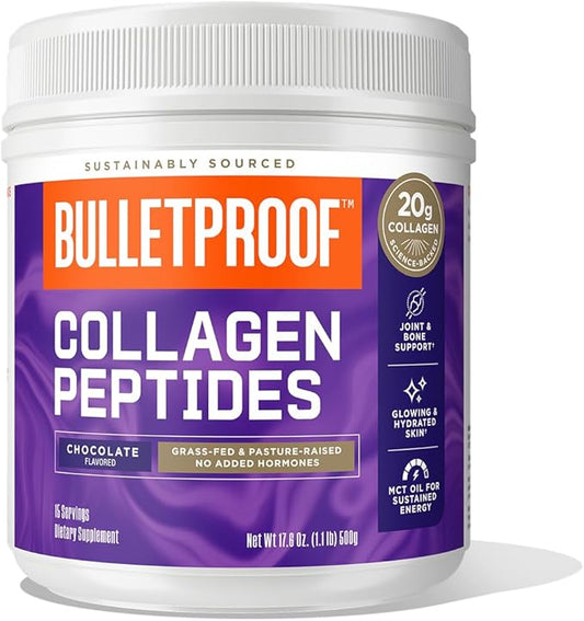 Bulletproof Chocolate Collagen Protein Powder with MCT Oil, 19g Protein, 17.6 Oz, Collagen Peptides and Amino Acids for Healthy Skin, Bones and Joints