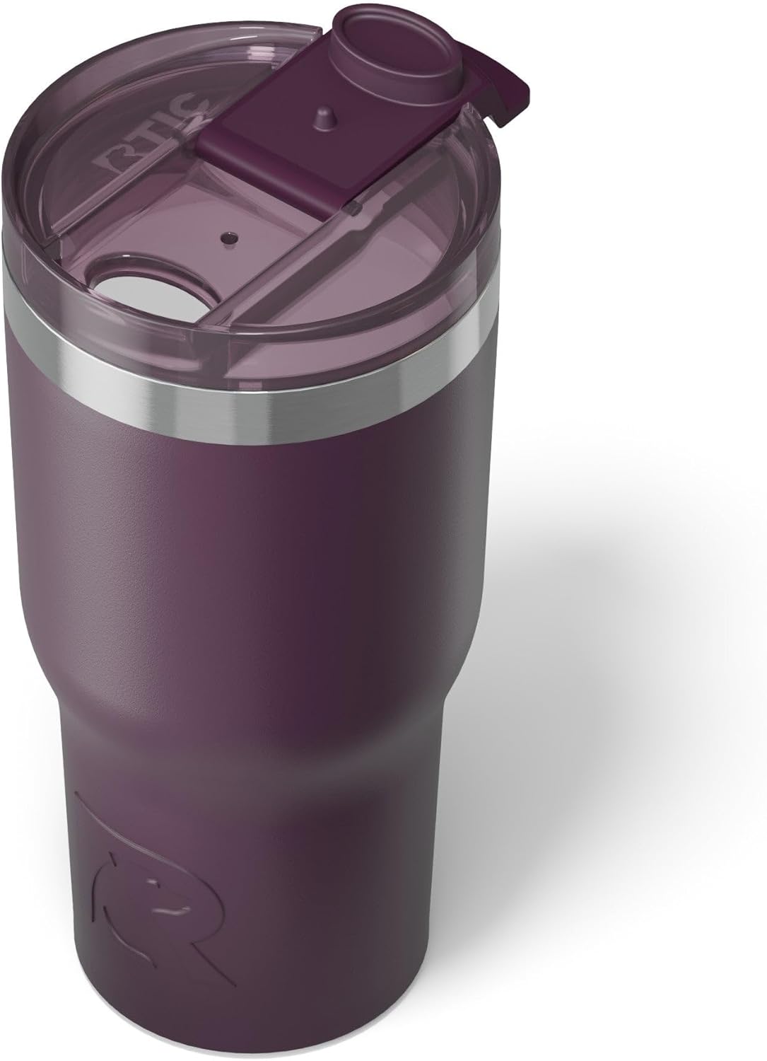 RTIC 20oz Essential Tumbler with Lid, Insulated, Stainless Steel, Metal, Double Wall Vacuum-Insulation, Ceramic Lined, Travel Cup for Iced Coffee, Tea, Hot and Cold Drink, Plum