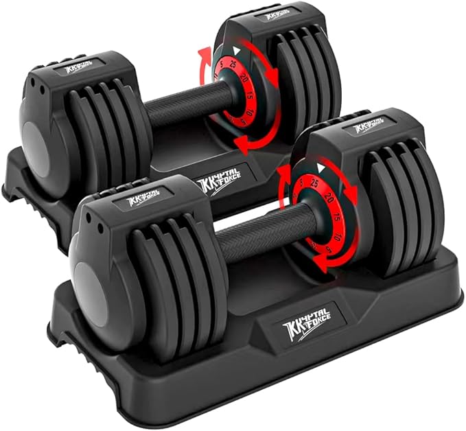 25/55lbs Adjustable Dumbbells Set, Dumbbells with Anti-Slip Metal Handle for Exercise & Fitness Fast Adjust Weight for Full Body Workout Fitness